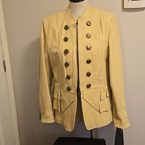 Pamela McCoy Pale Yellow Military-Style Leather Jacket